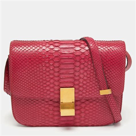 celine python bag fuschia|Celine Fuchsia Python Medium Classic Box Shoulder Bag.